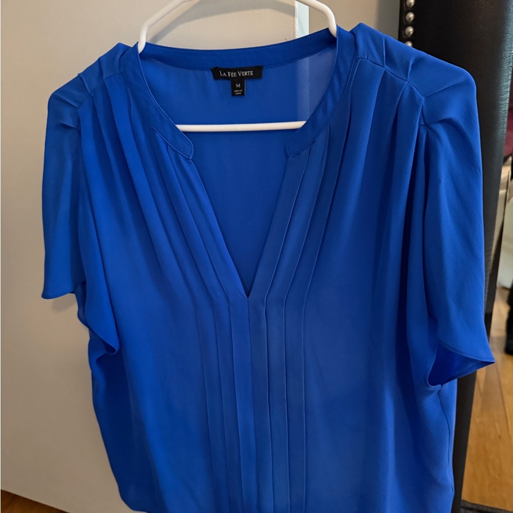 Le Fee Verte Blue Blouse with Pleated Details